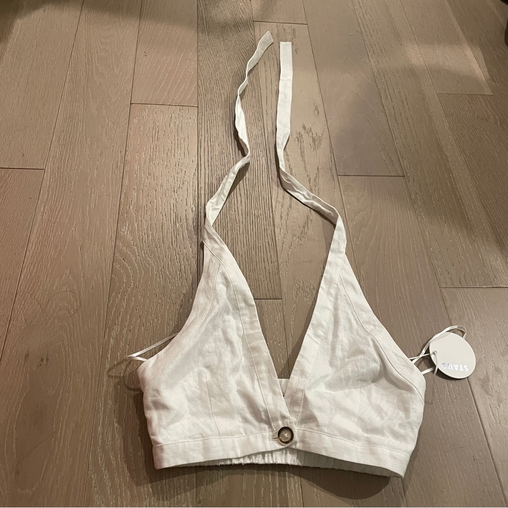 Staud Carmen crop top linen white